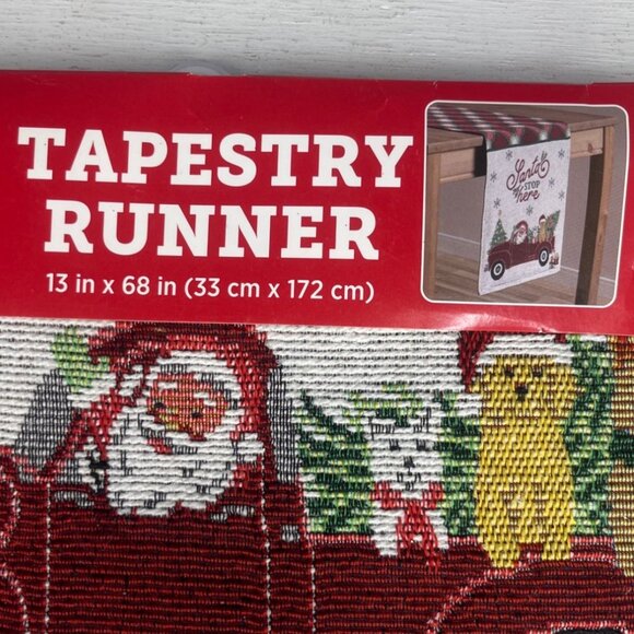 Santa Stop Here Tapestry Table Runner 13" X 68" Holiday Style Festive Christmas - Picture 3 of 9